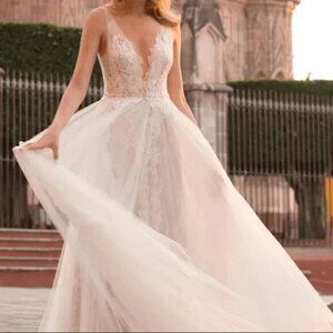 Watters Ludmila Sleeveless A-Line Ivory Floral Lace Wedding Dress Gown Size 4